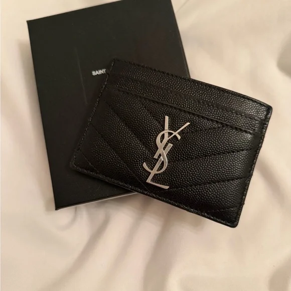 Saint Laurent Black Card Holder with Silver Logo - Picture 6 of 6